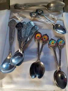 12 VINTAGE SILVERPLATE SOUVENIR SPOONS NORWAY GERMANY AUSTRALIA FREE SHIPPING - Picture 1 of 13