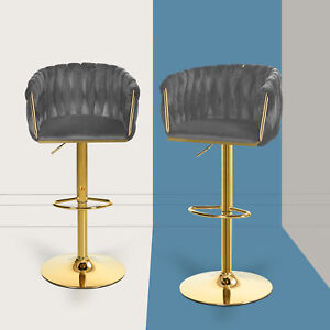 Set of 2 Swivel Velvet Bar Stools Adjustable Height Comfortable Kitchen Chairs