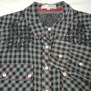 Johnny Was 3 J Workshop Blouse Sz S Embroidered Gingham Check Boho Chic Western - Picture 1 of 24