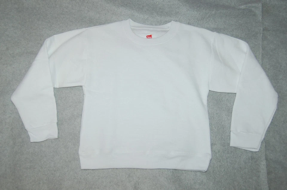 Girls Sweatshirt WHITE HANES SOFT SWEATS CREW NECK Size XL 14-16 - Image 1 of 1