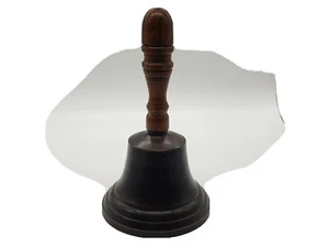 Large Bronze Tone & Wood School or Dinner Bell, loud, Excellent! - Picture 1 of 8