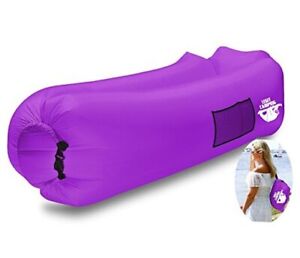 Inflatable Lounger with Carrying Bag & Pockets for Indoors/Outdoors - Purple