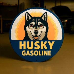 Vintage Husky Gasoline Heavy Metal Sign XL- 19.7" (50 cm) - Picture 1 of 5