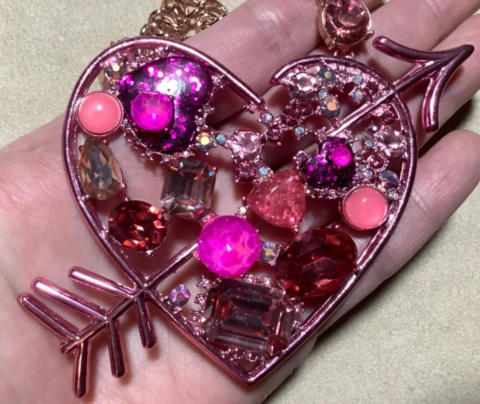 Betsey Johnson Rose Gold Pink Crystal Not Your Babe Statement Necklace