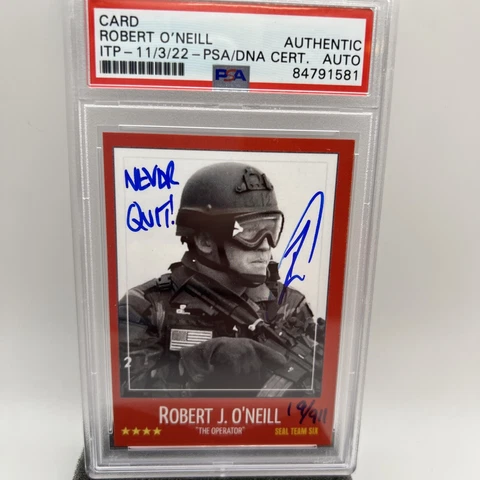U.S. Navy Seal Robert O’Neill Signed Inscribed Never Quit Card PSA Auth Cover