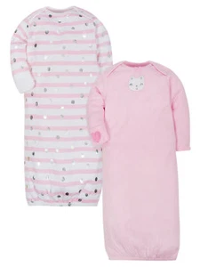 Gerber Baby Girls Organic Lap Shoulder Gowns 2 Pack Size 0-6 Months NEW CUTE