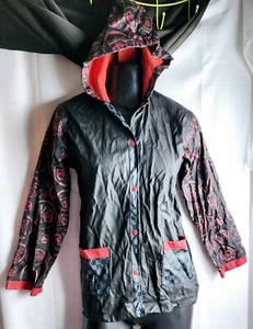 Fantasia Red Black Skull Bones Lined Windbreaker Rain Jacket Coat Youth Sz M - Picture 1 of 6