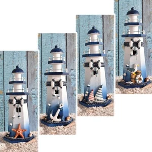 Seestern Segelboot Leuchtturm Figur aus Holz Schlafzimmer Statue Deko 21cm hoch - Bild 1 von 16