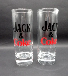 Jack & Coke Tall Clear With Black And Red Print Glasses 6 Inch Tall - Picture 1 of 5