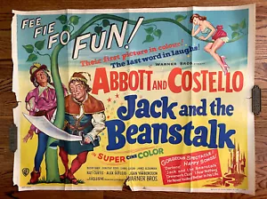 ORIGINAL Abbott & Costello Jack and the Beanstalk UK Quad Movie Poster RARE 1953 - Picture 1 of 6