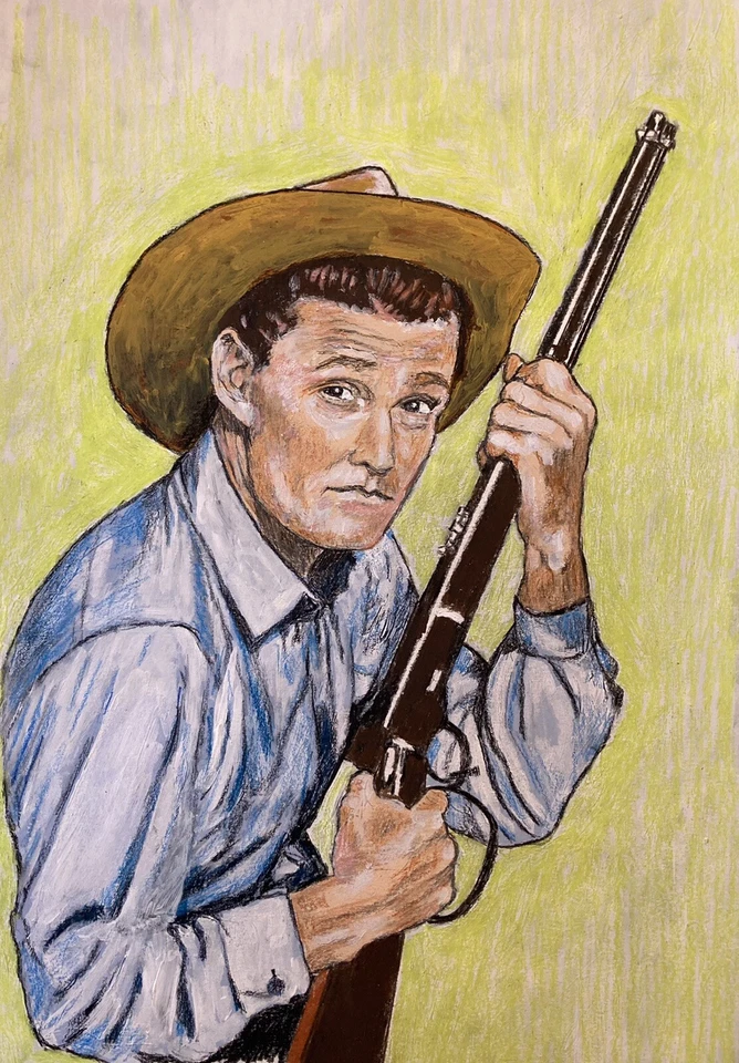 RETRATO ORIGINAL DE CHUCK CONNORS 11x17 pintura de L Bruff Foto 1 de 1