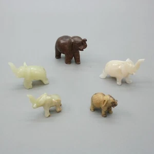 Vintage Lot 5 Elephant Hand Carved Stone/Marble Figures Statues Trunk-up Lucky - Picture 1 of 9