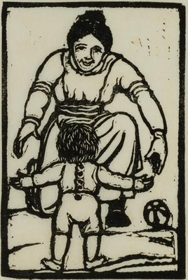 D. GREINER (1872-1943), Die ersten Schritte, Menschwerdung, um 1930, Holzschnitt - Bild 1 von 4