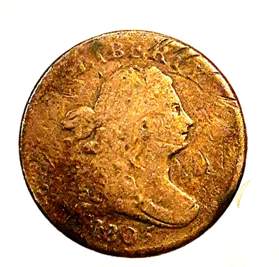1805 Draped Bust Half Cent Large 5 W/Stems VG-Fine Features *Rotation Error* 1C - Image 1 of 4
