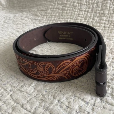 Cinturón de cuero Ariat Tooled Western para mujer L marrón tostado floral desplazamiento A1530375 Foto 1 de 4