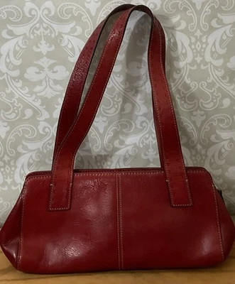 FOSSIL Vintage Cuero Rojo Baguette Cartera Bolso de Mano Bolso Correa para el Hombro Clásico Foto 1 de 4