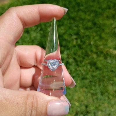 1 Carat Heart Cut Moissanite Heart Halo Promise Ring 925 Sterling Silver Size 8 - Image 1 of 4