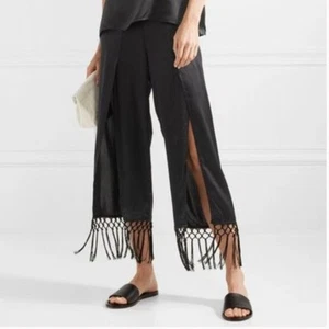 Cami NYC NWTs Max Fringe 100% Silk Black Split Pants size large - Picture 1 of 8