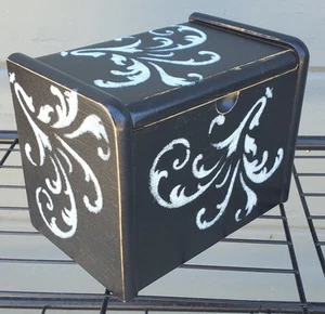 Holz Rezept Kartenetui Schmuckschatulle bemalt schwarz und milchblau abgenutzt - Bild 1 von 6