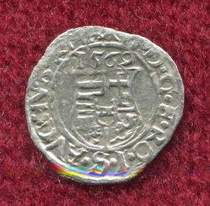 Hungría 1569 Denario Rey Maximiliano II (1564-1576), Moneda de Plata Medieval - Imagen 1 de 2