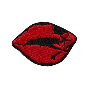 Aufbügler♥Bügelmotiv♥Applikation Patch♥Kussmund Totenkopf  rot Lippen ♥NEU - Picture 1 of 2