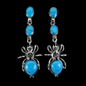 925 Sterling Silver Earrings Turquoise Stabilized Marcasite Gemstone Jewelry - Picture 1 of 14
