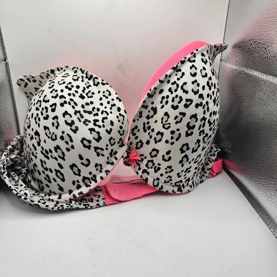 Sujetador Push-Up Victoria's Secret 38D Blanco Estampado Leopardo Rosa Correas e Interior Foto 1 de 4