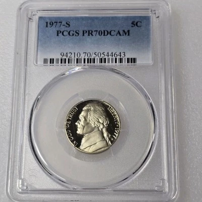 1977-S Jefferson níquel GRAU SUPERIOR! Moeda PCGS Proof 70 DCAM 5c, LOTE 0337 - Imagem 1 de 4