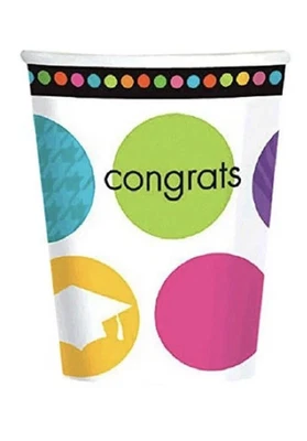 Colorful Commencement Congrats Grad Graduation Party 9 oz. Paper Cups 18 Ct - Image 1 of 3