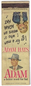 Vintage Matchbook Cover Adam a better word for hat - Imagen 1 de 3