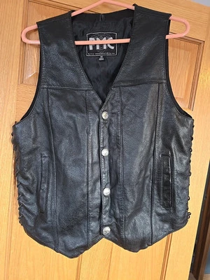 FMC мужской средний Кожаный мотоциклетный жилет Buffalo Nickel Snap 2 в 2 внешних кармана - Изображение 1 из 4