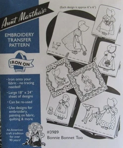 Aunt Marthas 3989 Bonnie Bonnet Too Sunbonnet Sue Embroidery Transfer Pattern UC - Picture 1 of 1