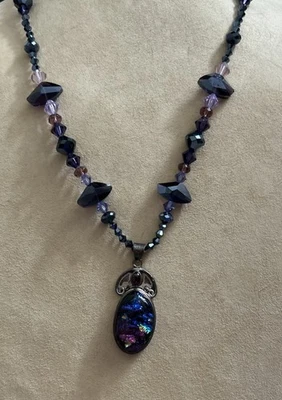 Artisan纯银二氯玻璃吊坠24英寸紫色串珠项链 — 第 1/4 张图片