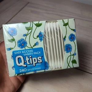 Vintage Nos 80er Blumenbox Q Tips Wattestäbchen Kosmetikpackung versiegelt Requisite Dekor selten - Bild 1 von 7