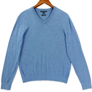 Armani Exchange Sweater Mens Large Heather Blue V-Neck Cotton Cashmere Pullover - Picture 1 of 9
