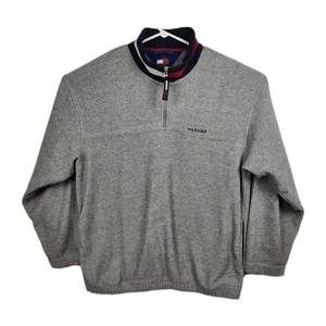 Vintage Tommy Hilfiger 1/4-Zip Sweatshirt Herren XXL grau Pullover Logo Kragen - Bild 1 von 10