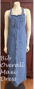 VTG Cabelas Sz M  Bib Overall Suspender Cotton Denim Maxi  Dress Pockets FLAW - Picture 1 of 13