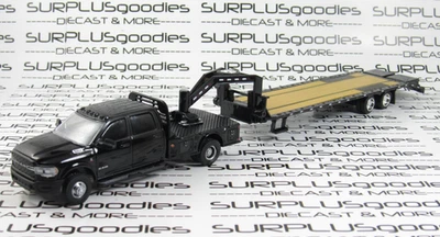Greenlight 1:64 Black 2023 DODGE RAM 3500 Dually Flatbed w/Gooseneck Trailer - Image 1 of 4
