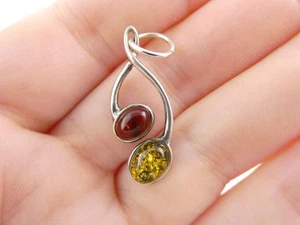 Sterling Silber Doppel Bernstein Cabochon Anhänger Charm 1,9g 925 1,25 Zoll Länge - Bild 1 von 16