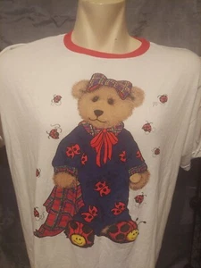 T-shirt vintage anni '80 made usa sleep shirt taglia unica osfa carini orsacchiotti libri - Foto 1 di 4