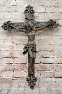 Crucifijo vintage de calidad de museo/cruz de Jesucristo de bronce/artesanías arte sin precio base - Imagen 1 de 10