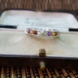 925 Sterling Silver Ring, Multi Gemstones Band, Size O US 7.25, Garnet, Citrine - Picture 1 of 8