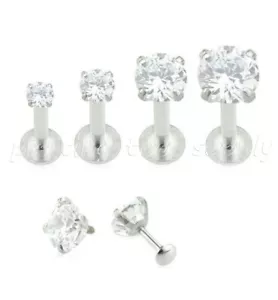 2 pezzi. Set Puntale 16G Zircone Filettato Internamente Acciaio Chirurgico Labret Tragus - Foto 1 di 4
