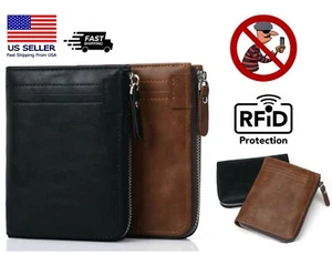 🔥HOT🔥 Mens RFID Blocking Bifold Leather Zipper Wallet ID Credit Card Holder - Picture 1 of 10