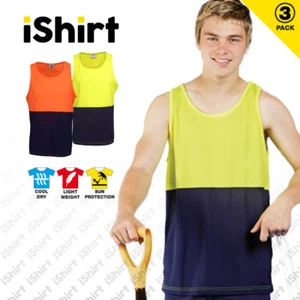 3 X HI VIS SINGLET COOL DRY BREATHABLE TWO TONE SLEEVELESS SAFETY WORKWEAR - Picture 1 of 3