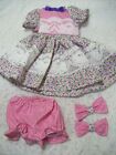 Flowers and pink gingham dress, panties, & hair bows--fits 18