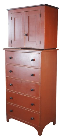 David T Smith Early American Painted Poplar Red Chest Drawers Dresser Wardrobe Cover
