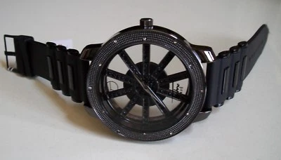 Men Hematite Finish Techno Pave Black Silicon Band Fashion Dressy Hip Hop Watch - Image 1 of 4