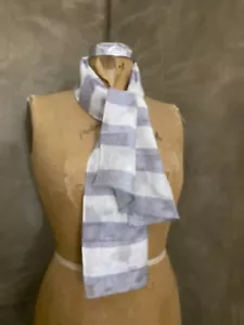 St John Neck Scarf 100% SILK DAMASK Stripe JAQUARD Women’s Designer Gray & White - Picture 1 of 8