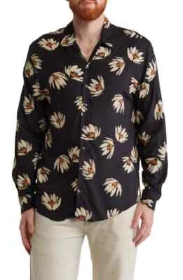 Sovereign Code $82 Black Coastal Floral Print Button Front Long Sleeve Shirt NWT - Image 1 of 3